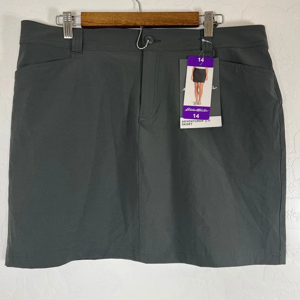Eddie Bauer Adventurer 2.0 Skort Womens 14 Gray Hiking Outdoor Stretch UPF 50+